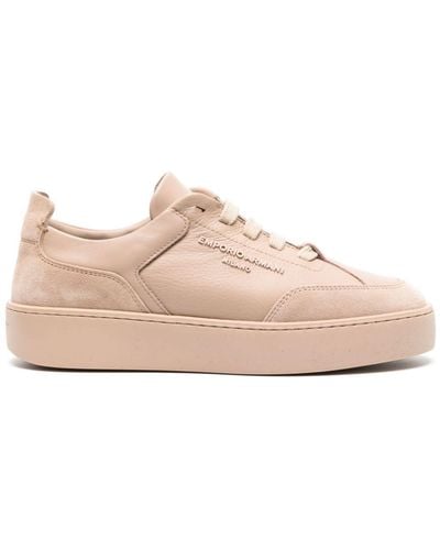 Emporio Armani Logo-embossed Leather Trainers - Pink
