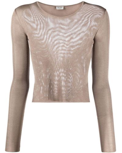 Saint Laurent Round Neck Knitted Top - Brown