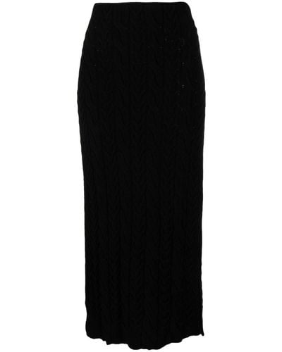 Nude High-waisted Knitted Maxi Skirt - Black