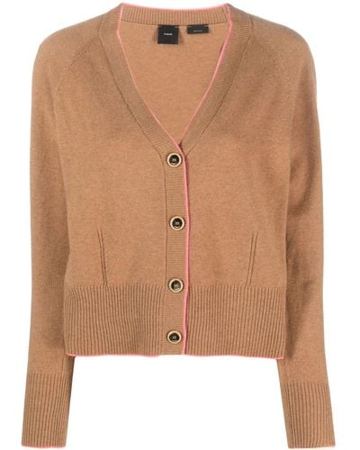 Pinko Contrast-trim Wool-cashmere Cardigan - Brown