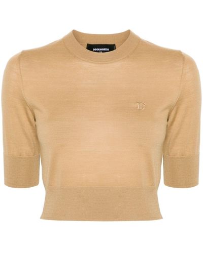 DSquared² Fine-knit Virgin Wool Top - Natural