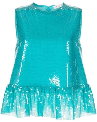 Nina Ricci Sequin-embellished Sleeveless Top - Blue