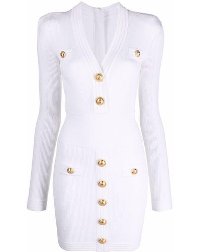Balmain Knitted Button-detail Dress - White