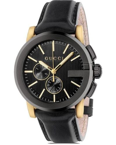 Gucci Men's G-chrono Chronograph Leather Strap Watch - Black