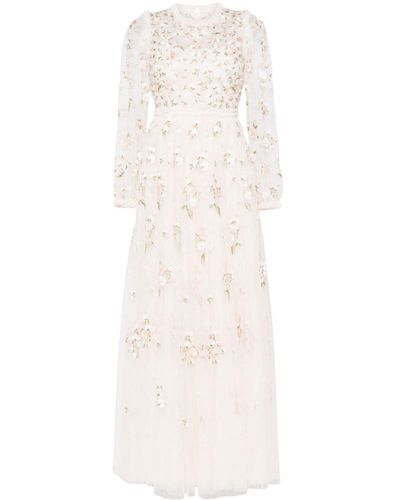 Needle & Thread Posy Floral-embroidered Gown - White