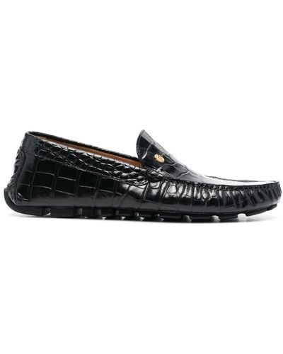 Billionaire Crocodile-effect Leather Moccasin - Black