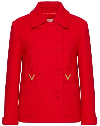 Valentino Garavani Double-breasted Embellished Wool-blend Jacket - Red