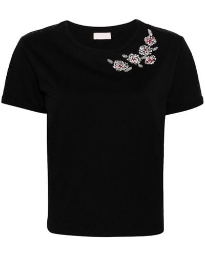 Liu Jo Rhinestone-embellished Cotton T-shirt - Black
