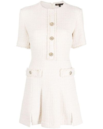 Maje Button-embellished Tweed Minidress - Natural