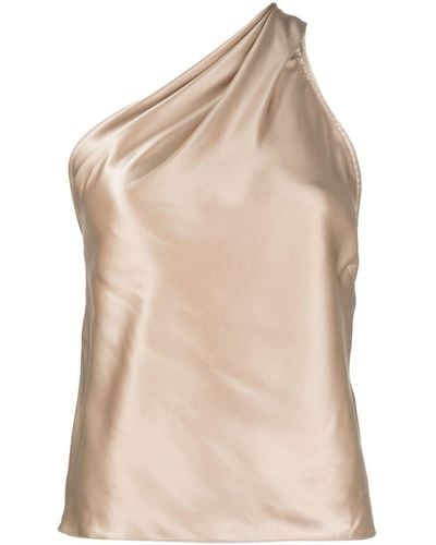 Michelle Mason Asymmetric Halterneck Silk Top - Natural