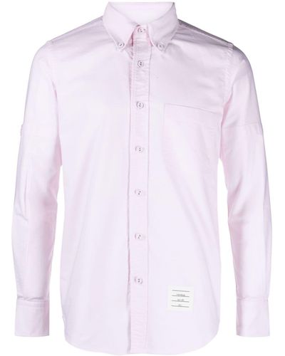 Thom Browne Logo-patch Cotton Shirt - Pink