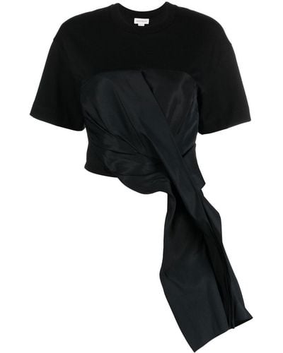 Alexander McQueen T-shirt asymétrique à fronces - Noir