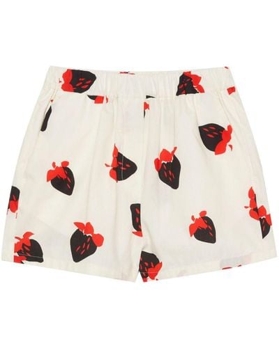 MSGM Strawberry-print Plated Skirt - Natural
