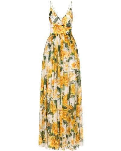 Dolce & Gabbana Silk-blend Floral Maxi Dress - Metallic