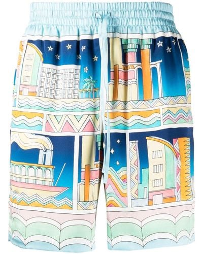Casablancabrand Shorts Met Grafische Print - Blauw