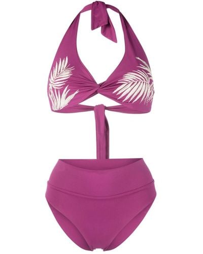 Fisico Leaf-print High-waisted Bikini - Pink