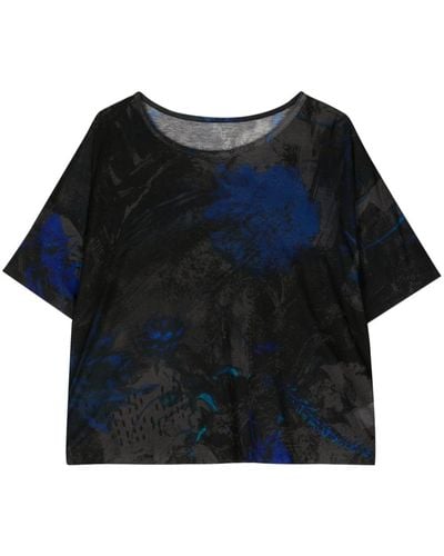 Y's Yohji Yamamoto Floral-print Cropped T-shirt - ブルー