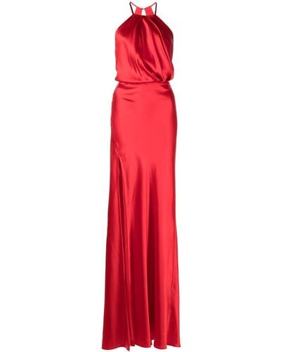 Michelle Mason Pleat-detail Halterneck Gown - Red