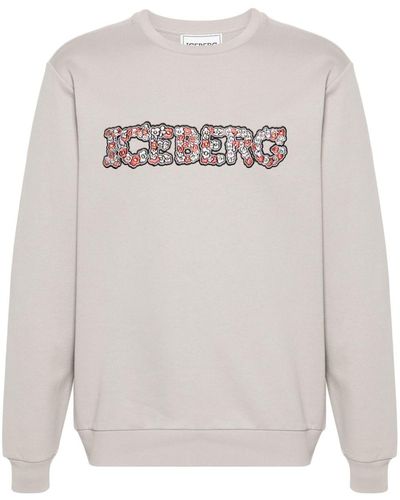 Iceberg Sweater Met Geborduurde Bloemen En Logo - Grijs