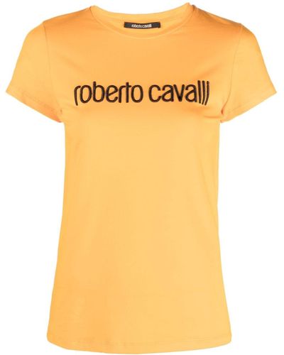 Roberto Cavalli T-shirt Met Geborduurd Logo - Geel