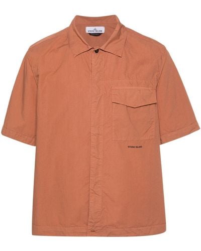 Stone Island Logo-print Creased Shirt - Orange