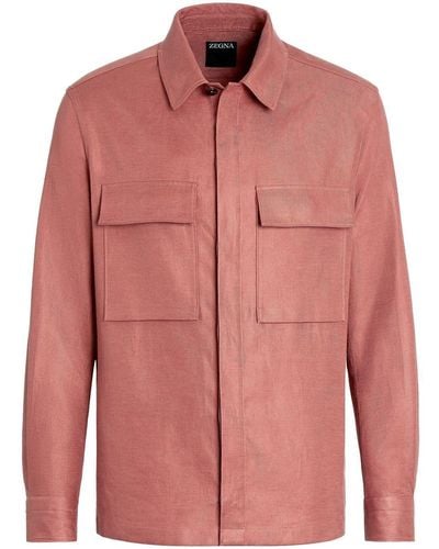 Zegna Pure Linen Overshirt - Pink