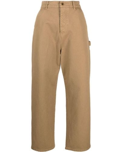 Miu Miu Logo-patch Straight-leg Cotton Pants - Natural