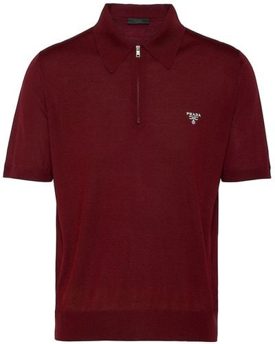 Prada Logo-jacquard Wool Polo Shirt - Red