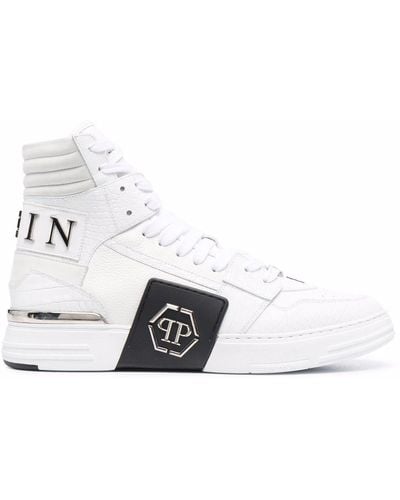 Philipp Plein Zapatillas altas con placa del logo - Blanco