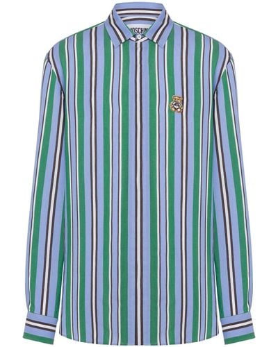 Moschino Teddy Bear-appliqué Striped Shirt - Blue