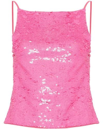 P.A.R.O.S.H. Sequin-embellished Open-back Top - Pink