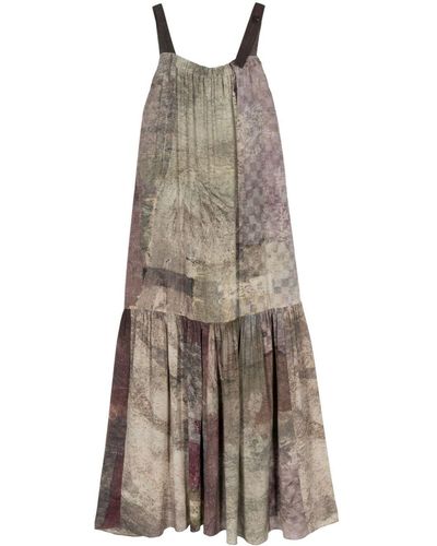 Ziggy Chen Abstract-print silk dress - Gris
