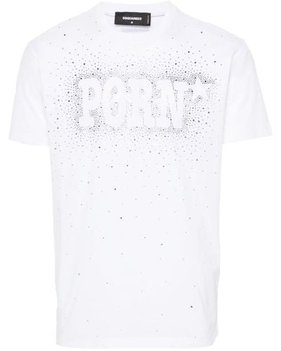 DSquared² Rhinestone-Embellished Cotton T-Shirt - White