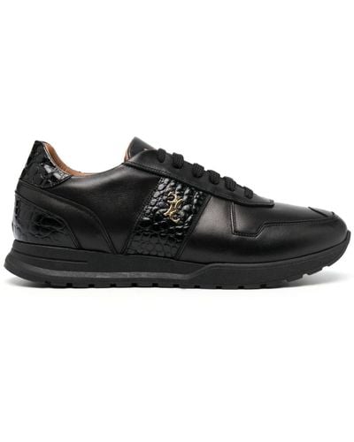 Billionaire Crocodile-effect Logo-plaque Leather Sneakers - Black