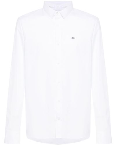 Calvin Klein Monogram-embroidered Cotton Shirt - Wit