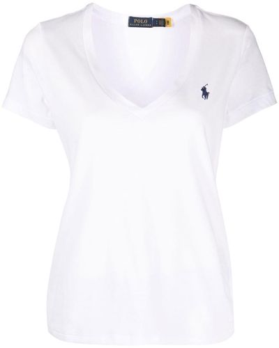 Polo Ralph Lauren Logo-embroidered V-neck Cotton-jersey T-shirt - White
