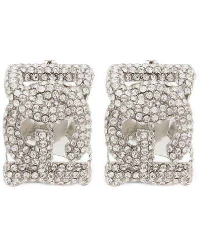 Dolce & Gabbana Pendientes con apliques de cristal y logo - Blanco