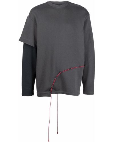 A BETTER MISTAKE Cord-detail Asymmetric Sweatshirt - Grey