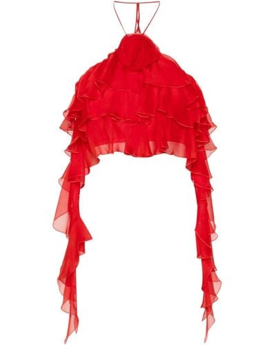 Blumarine Ruffled Silk Crop Top - Women's - Silk - Red