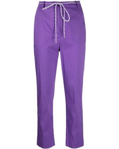 Patrizia Pepe Belted-waist Cropped Trousers - Purple