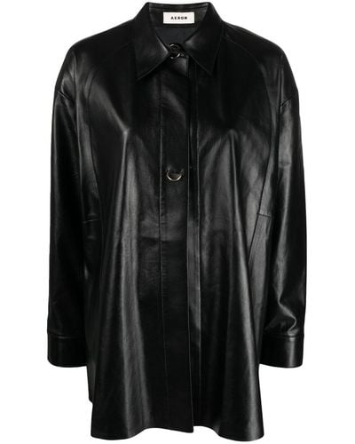 Aeron Feather Leather Shirt - Black