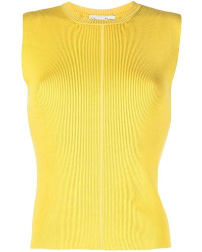 Oscar de la Renta Ribbed-knit Sleeveless Top - Yellow