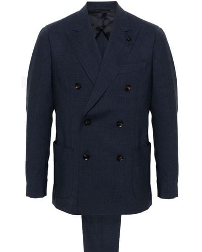 Lardini Wool Double-breasted Suit - Blue