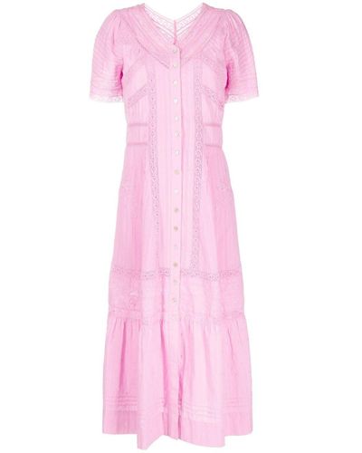 LoveShackFancy Embroidery-detail Ruffled Midi Dress - Pink