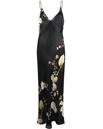 Carine Gilson Robe-nuisette longue à fleurs - Noir