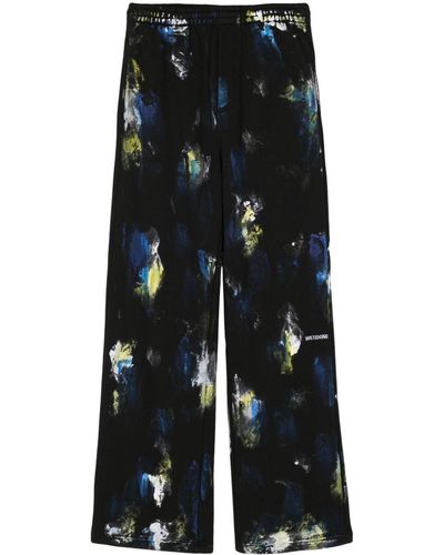we11done Painted-print Cotton Track Pants - Black