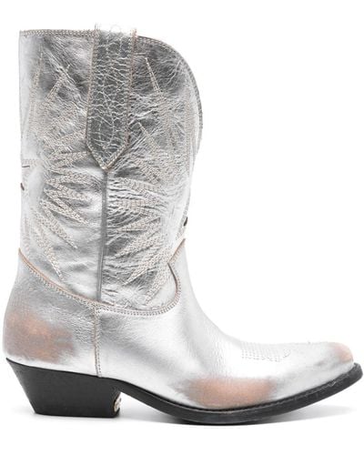 Golden Goose Metallic-leather Western Boots - White