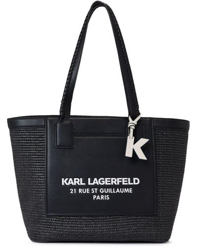 Karl Lagerfeld Rue St-guillaume Raffia Tote Bag - Black