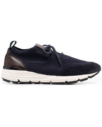 SCAROSSO Knitted-upper Suede Trainers - Blue