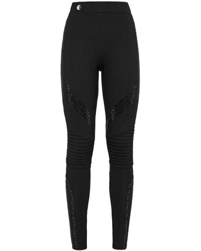 Philipp Plein Crystal-embellished Panelled leggings - Black